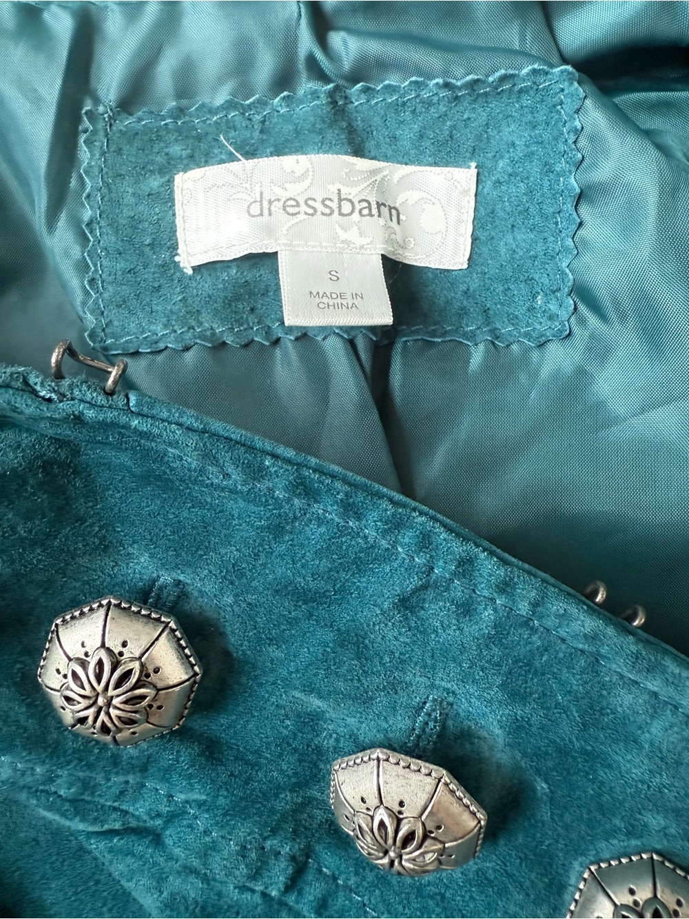 Dressbarn Vintage Teal 100% Leather Military-Style Jacket Size Small - Picture 6 of 7